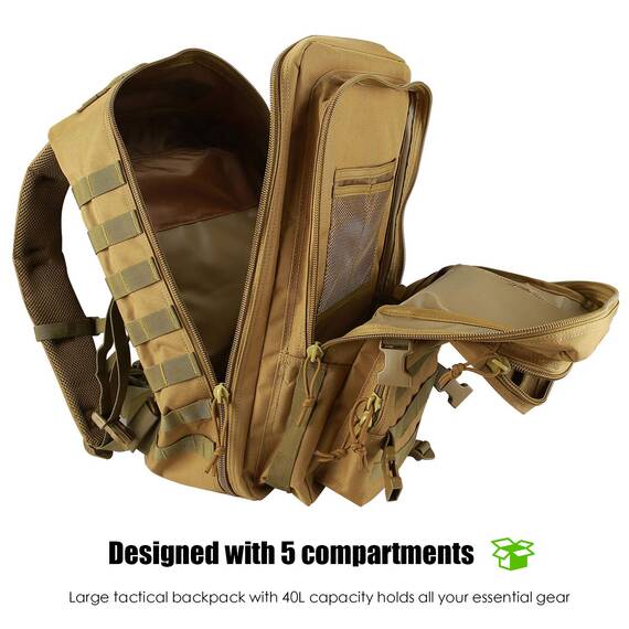 ProCase 40L Militär Taktische Rucksack, Große Kapazität 3 Tage Armee Assault Pack Bag Go Bag Rucksack für Wandern Jagd, Trekking und Camping und andere Outdoor Aktivitäten –Khaki