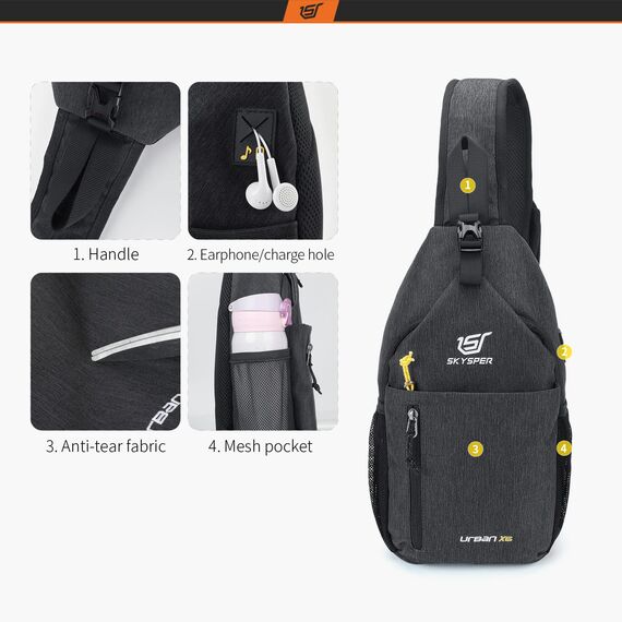 SKYSPER Schultertasche Brusttasche Leichte Sling Bag Klein Wasserfest Crossbody Umhängetasche zum Wandern Outdoor Sports Reise