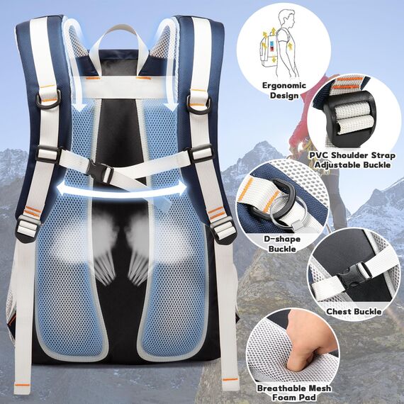 Petfu Wanderrucksack 40L Rucksack Herren groß Damen Wasserdichter Rucksack Wasserdicht Reiserucksack Trekkingrucksack mit Reflexstreifen Für Wandern, Radfahren, Klettern, Bergsteigen und Reisen Sport