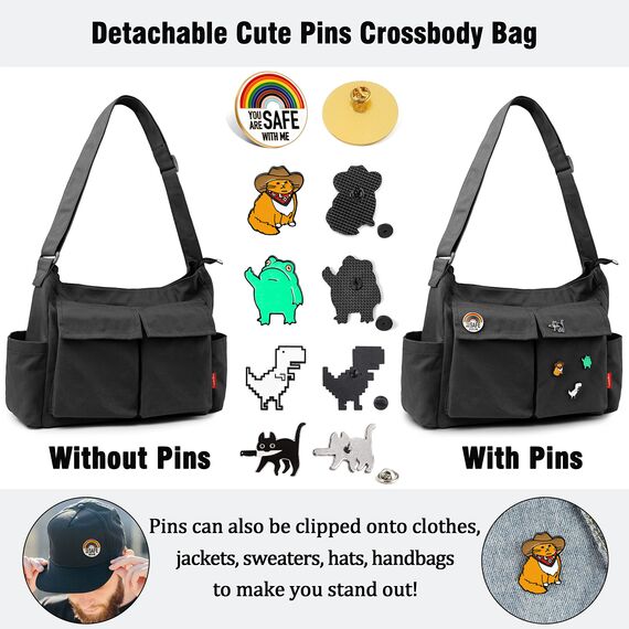 Captain Blues Canvas Messenger Bag Umhängetasche Crossbody Schulter Tote Hobo Bag für Frauen und Männer - Große Tasche mit mehreren Fächern (Schwarz)