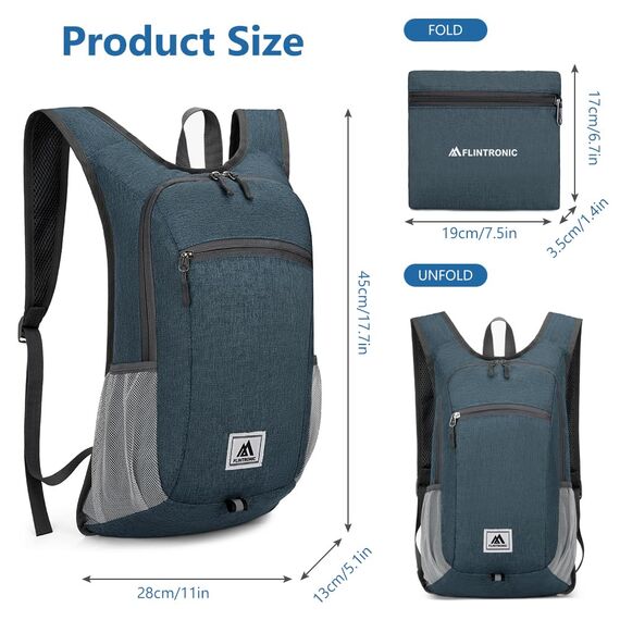 flintronic Faltbarer Rucksack, 16L Kleiner Wanderrucksack, Ultraleicht Wanderrucksack, Wasserfest Reiserucksack, Packbare Backpack für Camping Klettern/Outdoor Wandern (Dunkelgrau)