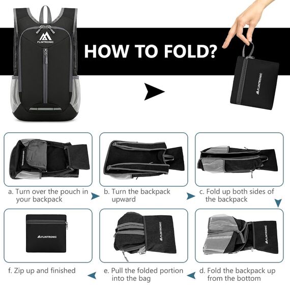 flintronic Faltbarer Rucksack, 16L Kleiner Wanderrucksack, Ultraleicht Wanderrucksack, Wasserfest Reiserucksack, Packbare Backpack, Damen Herren Daypack, für Camping Klettern/Outdoor Wandern