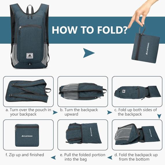 flintronic Faltbarer Rucksack, 16L Kleiner Wanderrucksack, Ultraleicht Wanderrucksack, Wasserfest Reiserucksack, Packbare Backpack für Camping Klettern/Outdoor Wandern (Dunkelgrau)