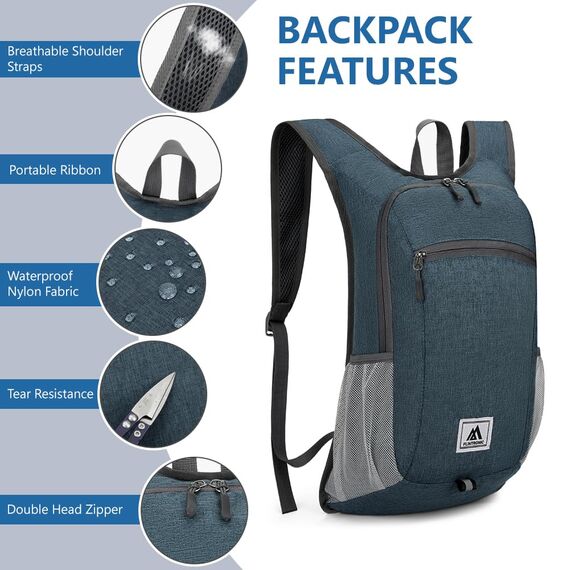 flintronic Faltbarer Rucksack, 16L Kleiner Wanderrucksack, Ultraleicht Wanderrucksack, Wasserfest Reiserucksack, Packbare Backpack für Camping Klettern/Outdoor Wandern (Dunkelgrau)