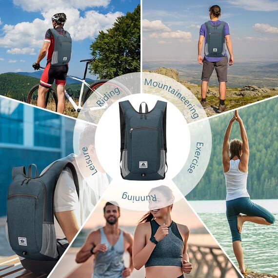 flintronic Faltbarer Rucksack, 16L Kleiner Wanderrucksack, Ultraleicht Wanderrucksack, Wasserfest Reiserucksack, Packbare Backpack für Camping Klettern/Outdoor Wandern (Dunkelgrau)