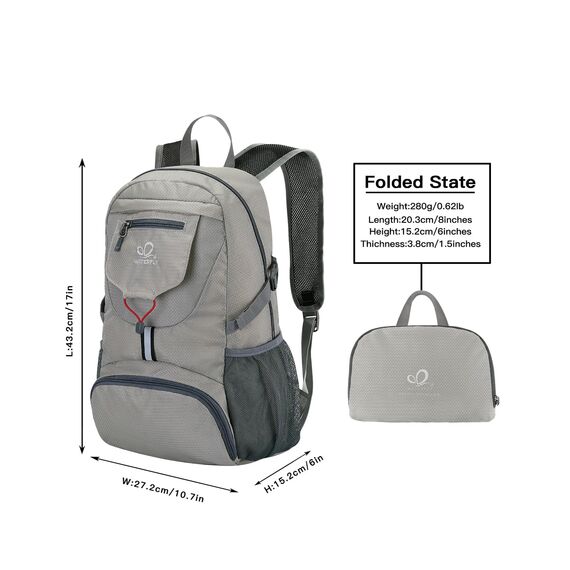 WATERFLY Ultraleicht Faltbar Klein Rucksack: 20L Leicht Packable Wanderrucksack Tagesrucksack Trekkingrucksack Outdoor Sportlich Backpack Travel Daypack für Herren Damen