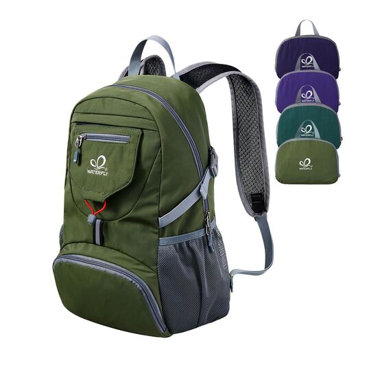 WATERFLY Ultraleicht Faltbar Klein Rucksack: 20L Leicht Packable Wanderrucksack Tagesrucksack Trekkingrucksack Outdoor Sportlich Backpack Travel Daypack für Herren Damen (Armeegrün)