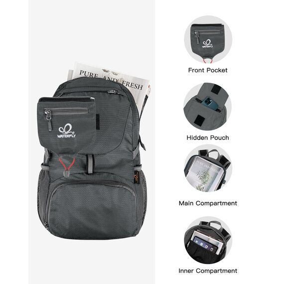 WATERFLY Ultraleicht Faltbar Klein Rucksack: 20L Leicht Packable Wanderrucksack Tagesrucksack Trekkingrucksack Outdoor Sportlich Backpack Travel Daypack für Herren Damen