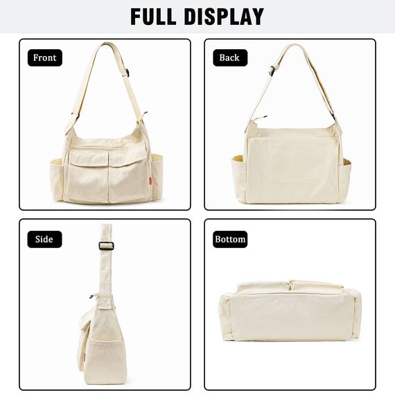 Captain Blues Canvas Messenger Bag Umhängetasche Crossbody Schulter Tote Hobo Bag für Frauen und Männer - Große Tasche mit mehreren Fächern (Beige)