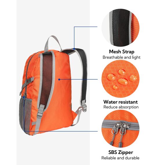 WATERFLY Ultraleicht Faltbar Klein Rucksack: 20L Leicht Packable Wanderrucksack Tagesrucksack Trekkingrucksack Outdoor Sportlich Backpack Travel Daypack für Herren Damen