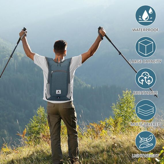 flintronic Faltbarer Rucksack, 16L Kleiner Wanderrucksack, Ultraleicht Wanderrucksack, Wasserfest Reiserucksack, Packbare Backpack für Camping Klettern/Outdoor Wandern (Dunkelgrau)