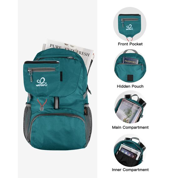 WATERFLY Ultraleicht Faltbar Klein Rucksack: 20L Leicht Packable Wanderrucksack Tagesrucksack Trekkingrucksack Outdoor Sportlich Backpack Travel Daypack für Herren Damen
