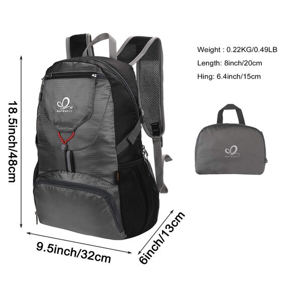 WATERFLY Ultraleicht Faltbar Klein Rucksack: 20L Leicht Packable Wanderrucksack Tagesrucksack Trekkingrucksack Outdoor Sportlich Backpack Travel Daypack für Herren Damen
