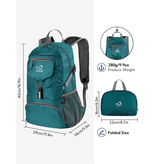 WATERFLY Ultraleicht Faltbar Klein Rucksack: 20L Leicht Packable Wanderrucksack Tagesrucksack Trekkingrucksack Outdoor Sportlich Backpack Travel Daypack für Herren Damen