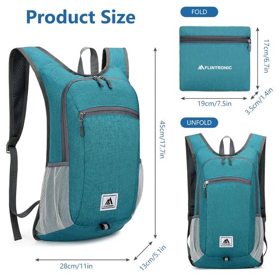 flintronic Faltbarer Rucksack, 16L Kleiner Wanderrucksack, Ultraleicht Wanderrucksack, Wasserfest Reiserucksack, Packbare Backpack, Damen Herren Daypack, für Camping Klettern/Outdoor Wandern