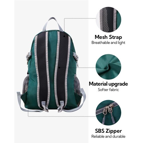 WATERFLY Ultraleicht Faltbar Klein Rucksack: 20L Leicht Packable Wanderrucksack Tagesrucksack Trekkingrucksack Outdoor Sportlich Backpack Travel Daypack für Herren Damen (Dunkelgrün)