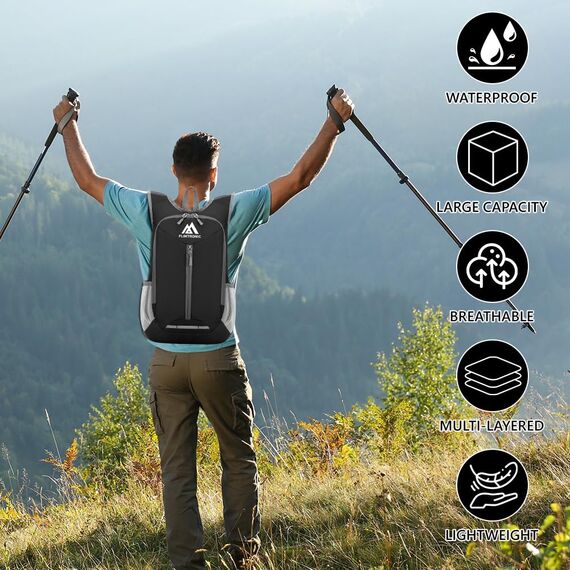 flintronic Faltbarer Rucksack, 16L Kleiner Wanderrucksack, Ultraleicht Wanderrucksack, Wasserfest Reiserucksack, Packbare Backpack, Damen Herren Daypack, für Camping Klettern/Outdoor Wandern