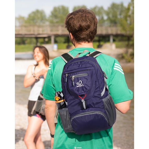 WATERFLY Ultraleicht Faltbar Klein Rucksack: 20L Leicht Packable Wanderrucksack Tagesrucksack Trekkingrucksack Outdoor Sportlich Backpack Travel Daypack für Herren Damen (Blau-Lila)