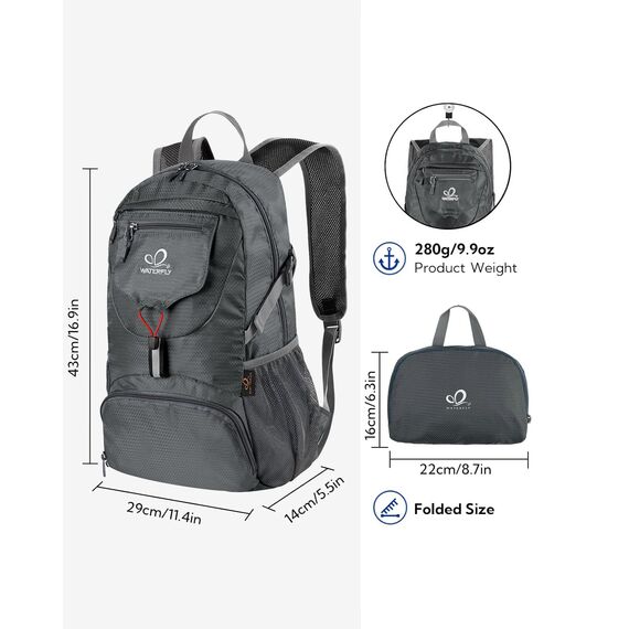 WATERFLY Ultraleicht Faltbar Klein Rucksack: 20L Leicht Packable Wanderrucksack Tagesrucksack Trekkingrucksack Outdoor Sportlich Backpack Travel Daypack für Herren Damen