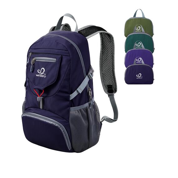 WATERFLY Ultraleicht Faltbar Klein Rucksack: 20L Leicht Packable Wanderrucksack Tagesrucksack Trekkingrucksack Outdoor Sportlich Backpack Travel Daypack für Herren Damen (Blau-Lila)