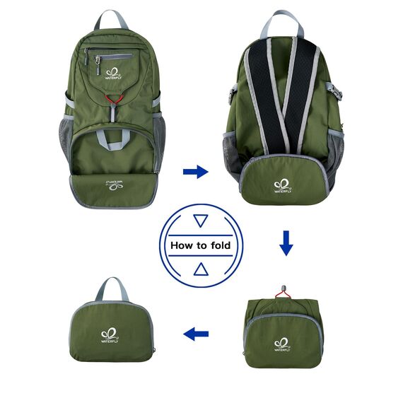 WATERFLY Ultraleicht Faltbar Klein Rucksack: 20L Leicht Packable Wanderrucksack Tagesrucksack Trekkingrucksack Outdoor Sportlich Backpack Travel Daypack für Herren Damen (Armeegrün)