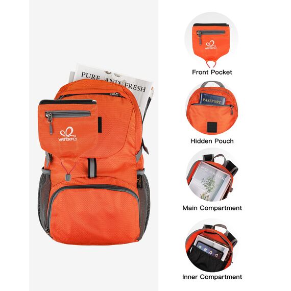 WATERFLY Ultraleicht Faltbar Klein Rucksack: 20L Leicht Packable Wanderrucksack Tagesrucksack Trekkingrucksack Outdoor Sportlich Backpack Travel Daypack für Herren Damen