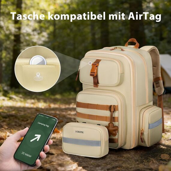 YOREPEK Taktischer Rucksack, 24L-30L Erweiterbar Wanderrucksack damen, Wasserabweisend und Laptopfach für 15,6 Zoll, Rucking Rucksack mit Abnehmbarer Hüfttasche für Wander, Outdoor, Mandelbraun