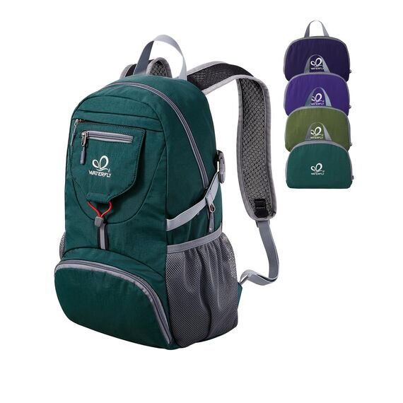 WATERFLY Ultraleicht Faltbar Klein Rucksack: 20L Leicht Packable Wanderrucksack Tagesrucksack Trekkingrucksack Outdoor Sportlich Backpack Travel Daypack für Herren Damen (Dunkelgrün)