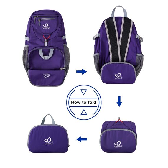 WATERFLY Ultraleicht Faltbar Klein Rucksack: 20L Leicht Packable Wanderrucksack Tagesrucksack Trekkingrucksack Outdoor Sportlich Backpack Travel Daypack für Herren Damen (Lila)
