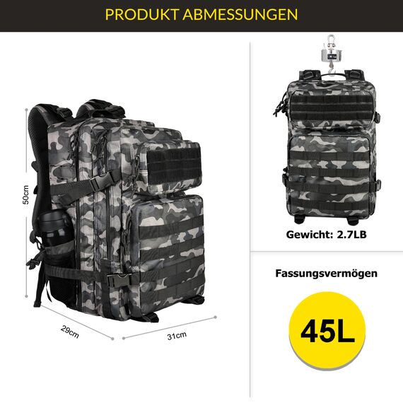 Zavothy 45L Militär Rucksack Herren Damen, Wanderrucksack, Outdoor Arbeit Bundeswehr, MOLLE Survival Taktischer Rucksack, Wasserdicht, für Trekking Camping Reisen Jagd