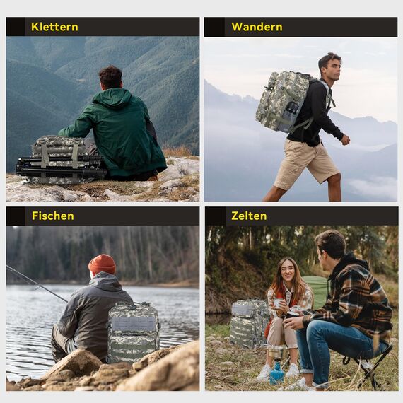 Zavothy Militär Rucksack 45L Rucksack Herren Damen, Wasserdicht Taktischer, Camping-Rucksack, Wanderrucksack, Outdoor Rucksack für Travel, Schule, Sport, Bushcraft (Tarnung)