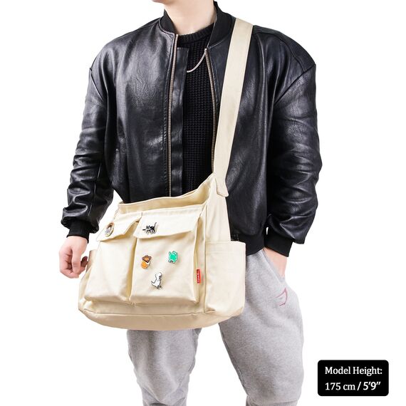Captain Blues Canvas Messenger Bag Umhängetasche Crossbody Schulter Tote Hobo Bag für Frauen und Männer - Große Tasche mit mehreren Fächern (Beige)