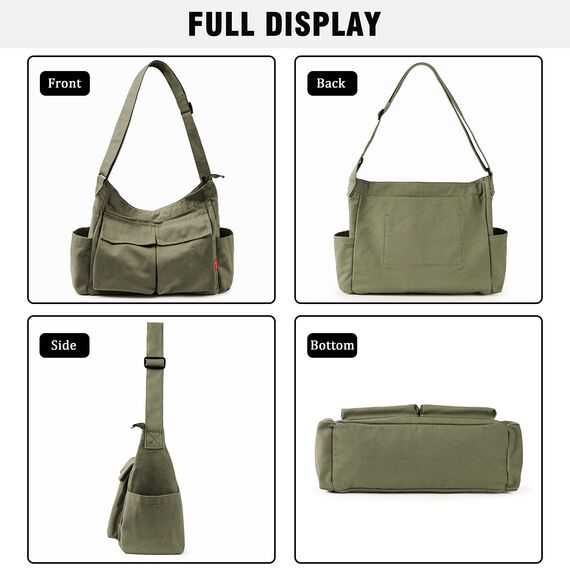 Captain Blues Canvas Messenger Bag Umhängetasche Crossbody Schulter Tote Hobo Bag für Frauen und Männer - Große Tasche mit mehreren Fächern (Grün)