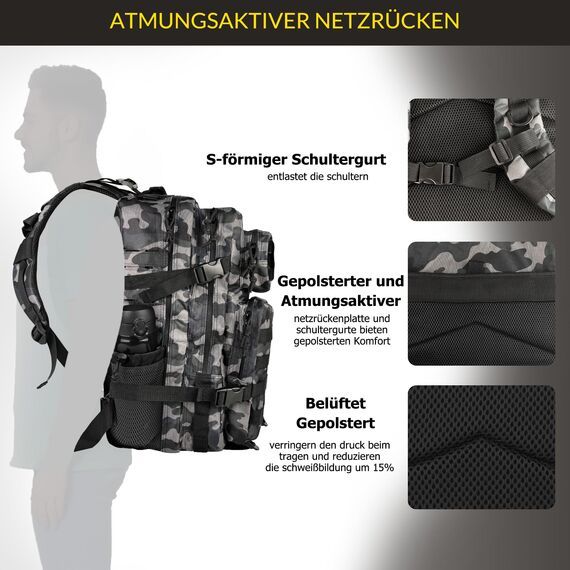 Zavothy 45L Militär Rucksack Herren Damen, Wanderrucksack, Outdoor Arbeit Bundeswehr, MOLLE Survival Taktischer Rucksack, Wasserdicht, für Trekking Camping Reisen Jagd