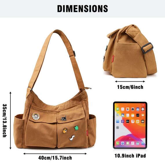 Captain Blues Canvas Messenger Bag Umhängetasche Crossbody Schulter Tote Hobo Bag für Frauen und Männer - Große Tasche mit mehreren Fächern (Braun)