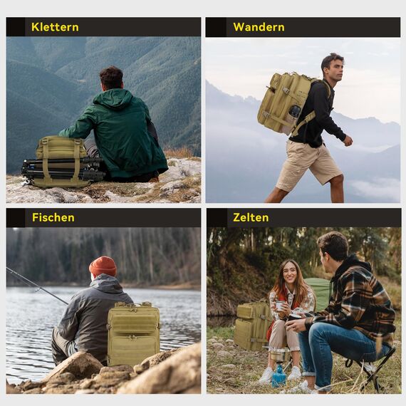 Zavothy Militär Rucksack 45L Rucksack Herren Damen, Wasserdicht Taktischer, Camping-Rucksack, Wanderrucksack, Outdoor Rucksack für Travel, Schule, Sport, Bushcraft (Gelb)