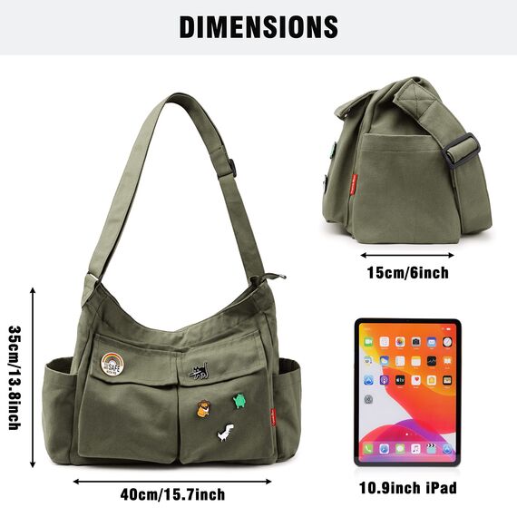 Captain Blues Canvas Messenger Bag Umhängetasche Crossbody Schulter Tote Hobo Bag für Frauen und Männer - Große Tasche mit mehreren Fächern (Grün)