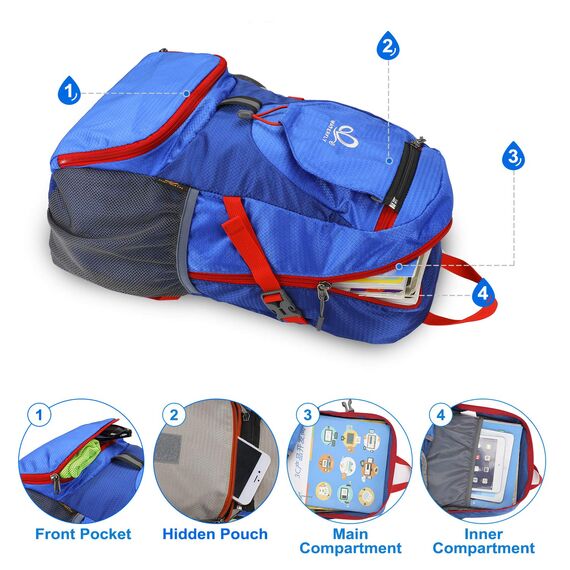 WATERFLY Ultraleicht Faltbar Klein Rucksack: 20L Leicht Packable Wanderrucksack Tagesrucksack Trekkingrucksack Outdoor Sportlich Backpack Travel Daypack für Herren Damen