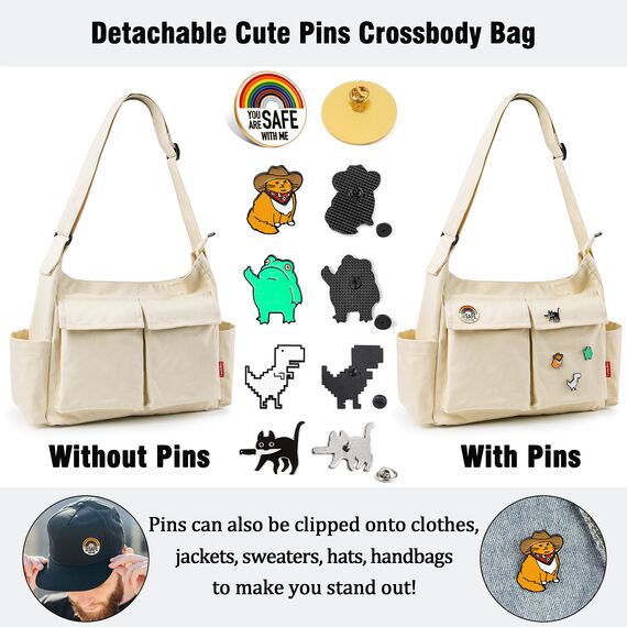 Captain Blues Canvas Messenger Bag Umhängetasche Crossbody Schulter Tote Hobo Bag für Frauen und Männer - Große Tasche mit mehreren Fächern (Beige)