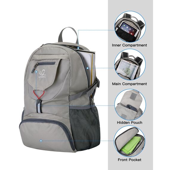 WATERFLY Ultraleicht Faltbar Klein Rucksack: 20L Leicht Packable Wanderrucksack Tagesrucksack Trekkingrucksack Outdoor Sportlich Backpack Travel Daypack für Herren Damen