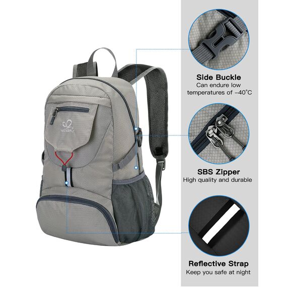 WATERFLY Ultraleicht Faltbar Klein Rucksack: 20L Leicht Packable Wanderrucksack Tagesrucksack Trekkingrucksack Outdoor Sportlich Backpack Travel Daypack für Herren Damen