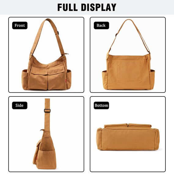 Captain Blues Canvas Messenger Bag Umhängetasche Crossbody Schulter Tote Hobo Bag für Frauen und Männer - Große Tasche mit mehreren Fächern (Braun)