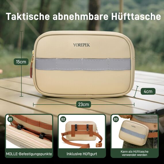 YOREPEK Taktischer Rucksack, 24L-30L Erweiterbar Wanderrucksack damen, Wasserabweisend und Laptopfach für 15,6 Zoll, Rucking Rucksack mit Abnehmbarer Hüfttasche für Wander, Outdoor, Mandelbraun