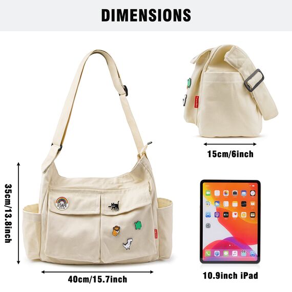 Captain Blues Canvas Messenger Bag Umhängetasche Crossbody Schulter Tote Hobo Bag für Frauen und Männer - Große Tasche mit mehreren Fächern (Beige)