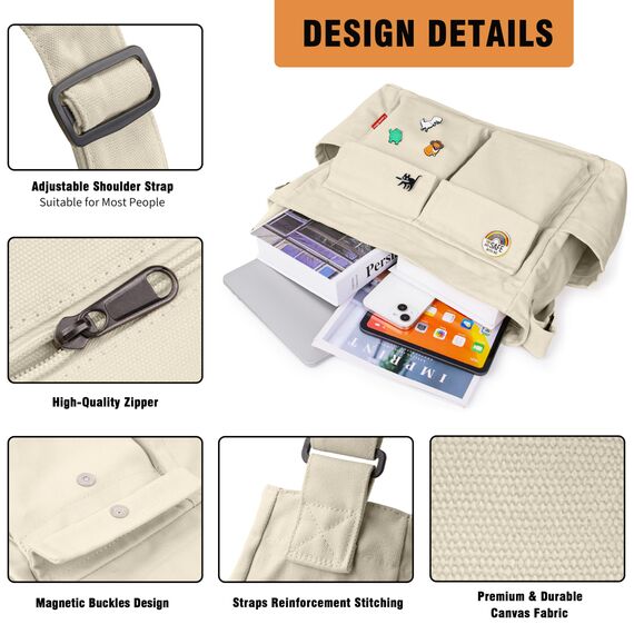 Captain Blues Canvas Messenger Bag Umhängetasche Crossbody Schulter Tote Hobo Bag für Frauen und Männer - Große Tasche mit mehreren Fächern (Khaki)