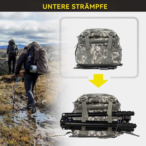 Zavothy Militär Rucksack 45L Rucksack Herren Damen, Wasserdicht Taktischer, Camping-Rucksack, Wanderrucksack, Outdoor Rucksack für Travel, Schule, Sport, Bushcraft (Tarnung)