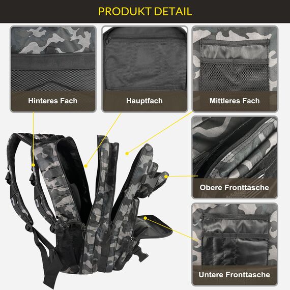 Zavothy 45L Militär Rucksack Herren Damen, Wanderrucksack, Outdoor Arbeit Bundeswehr, MOLLE Survival Taktischer Rucksack, Wasserdicht, für Trekking Camping Reisen Jagd