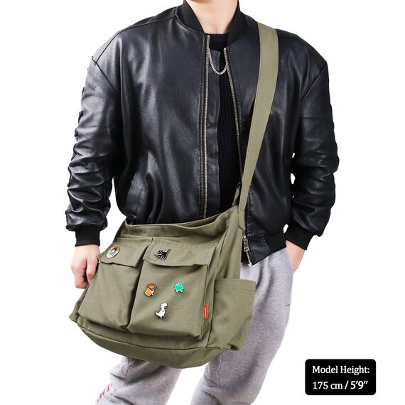 Captain Blues Canvas Messenger Bag Umhängetasche Crossbody Schulter Tote Hobo Bag für Frauen und Männer - Große Tasche mit mehreren Fächern (Grün)