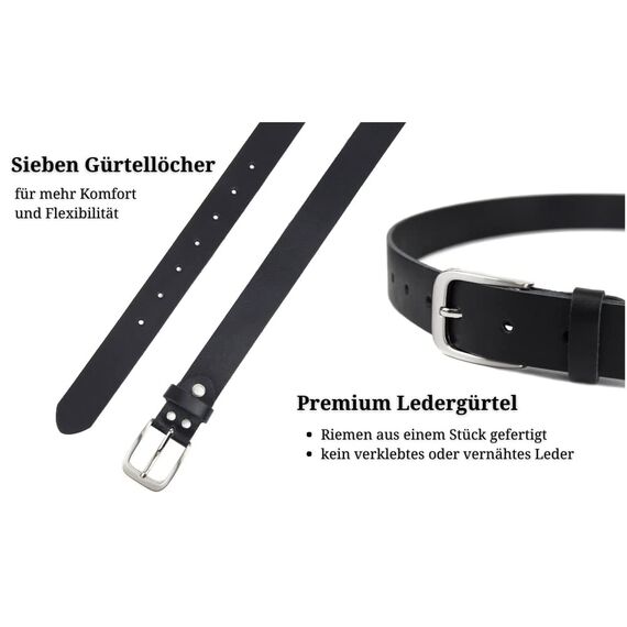 Frentree Ledergürtel MADE IN GERMANY, Gürtel für Damen und Herren, 3 cm breit, Schwarz, 80 cm