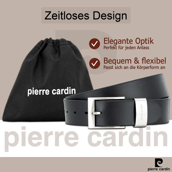 Pierre Cardin Leder-Gürtel Herren 40 mm breit, Gürtel Herren Vollledergürtel schwarz/braun, Größe/Size:Bundweite 95 cm Gesamtlänge 110 cm W 37.4 L, Farbe/Color:schwarz